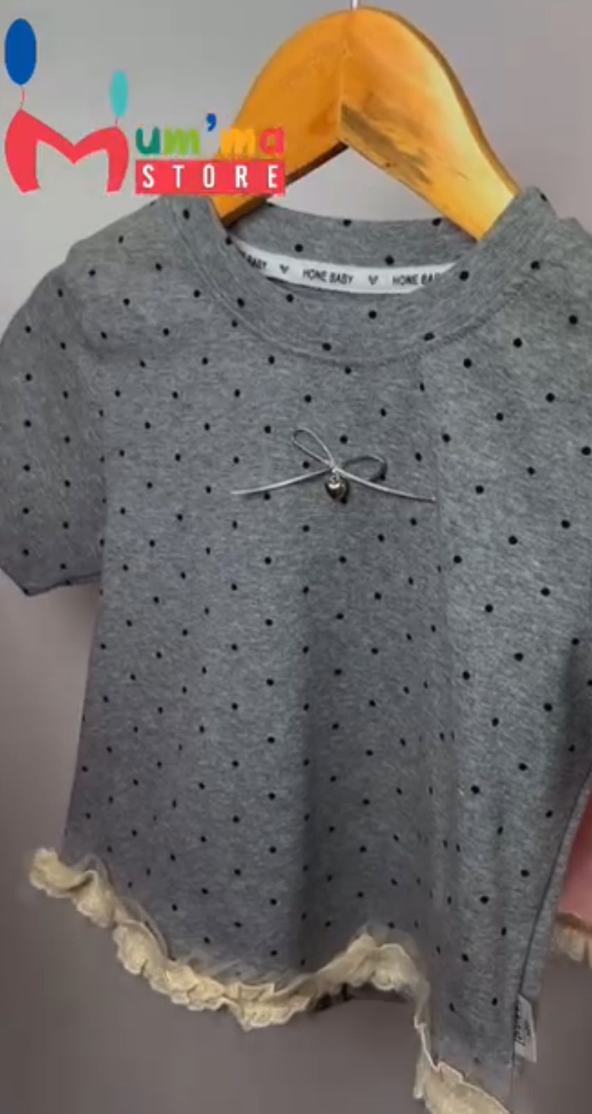 Grey Polka dot Bow Top 